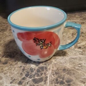 The Pioneer Woman Red Floral Mug with Blue Handle
